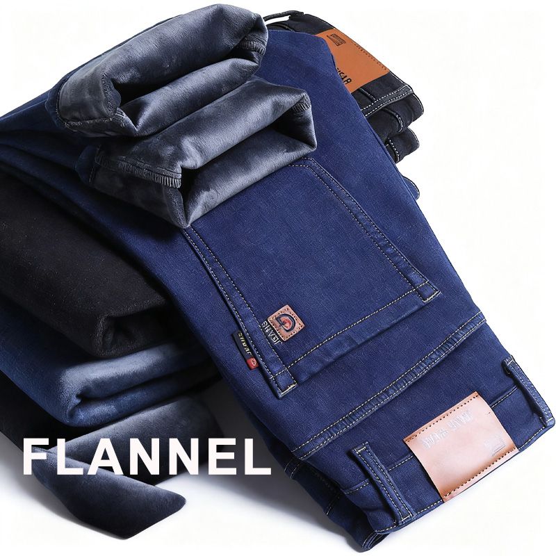 Autumn And Winter Men's Popular Fleece Jeans Are Warm, Soft, Loose, Trendy, Straight, Simple, Thick, And Versatile Winter Casual Pants_viptrois.com