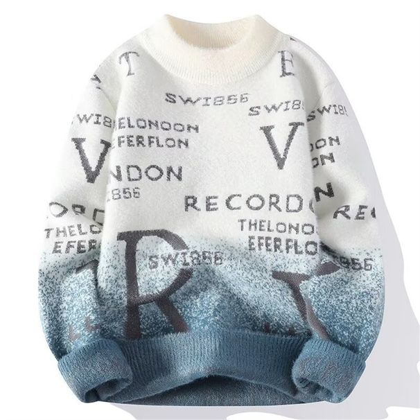 2026 Fashion Knitwear Pullovers Youth/Men Half High Collar Letter Jacquard Long Sleeve Sweater_viptrois.com