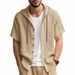 K Men's Casual Short Sleeved Shirt With Drawstring Button Pocket Cardigan Shirt And Loose Beach T-shirt_viptrois.com