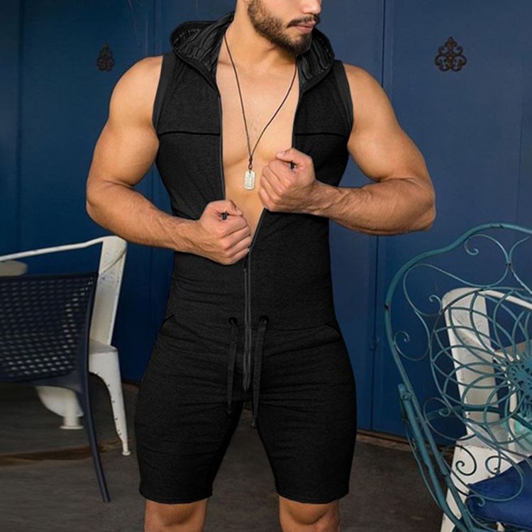 Man's clothing Men wear a sexy romper over a hoodie casual sports romper_viptrois.com