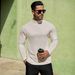 Men's Clothing Men's Thermal Long Sleeve T-Shirt - High Stretch Polyester, Slim Fit Mock Neck Base Layer For Winter, Black/Brown/White_viptrois.com