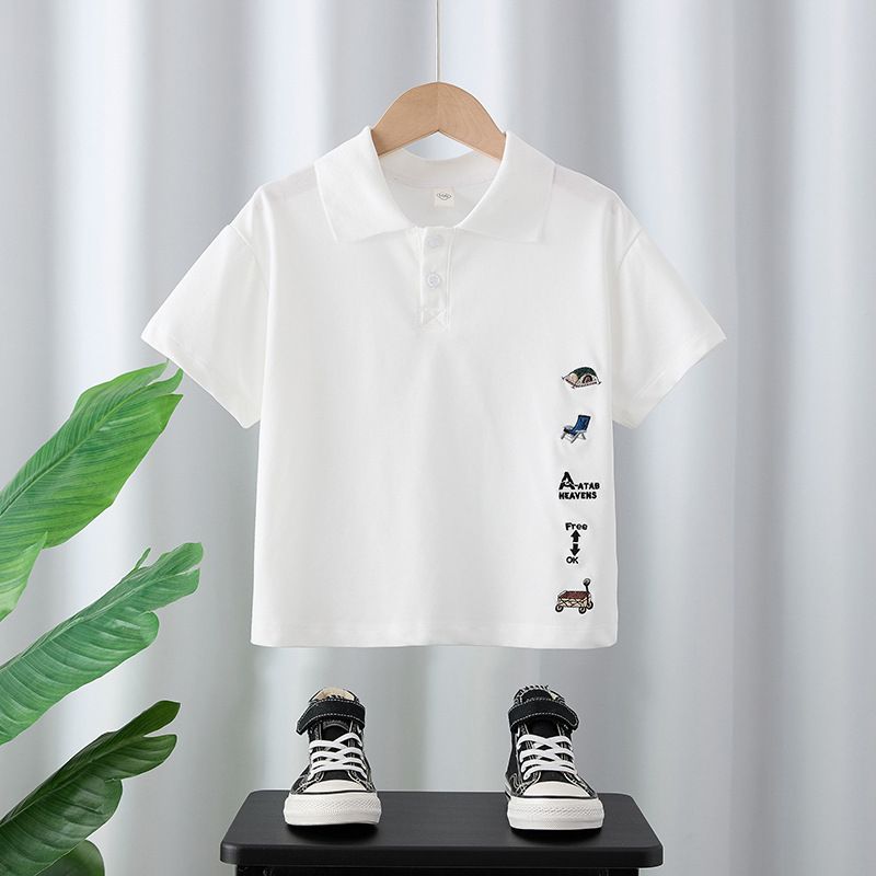 Mother & Kids Children's 2025 Summer New POLO Shirt Embroidered Outdoor Theme Boy Baby Short Sleeved T Shirt Thin Breathable And Comfortable_viptrois.com