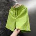 Men's Summer Seersucker Casual Fashion Loose Fit Five Point Shorts Black Gray Khaki Mid Waist Drawstring Baggy Pants_viptrois.com