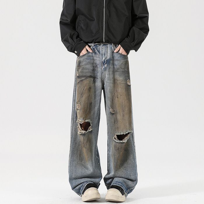 Men's Clothing Casual Jeans Ripped Casual Trousers One Piece Drop Shipping_viptrois.com