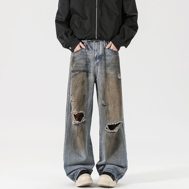 Men's Clothing Casual Jeans Ripped Casual Trousers One Piece Drop Shipping_viptrois.com