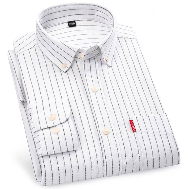 Men's 100% Cotton Oxford Shirt - Wrinkle-Resistant Slim Fit Long Sleeve Shirt With Classic Stripes & Checks For Business Casual Wear_viptrois.com