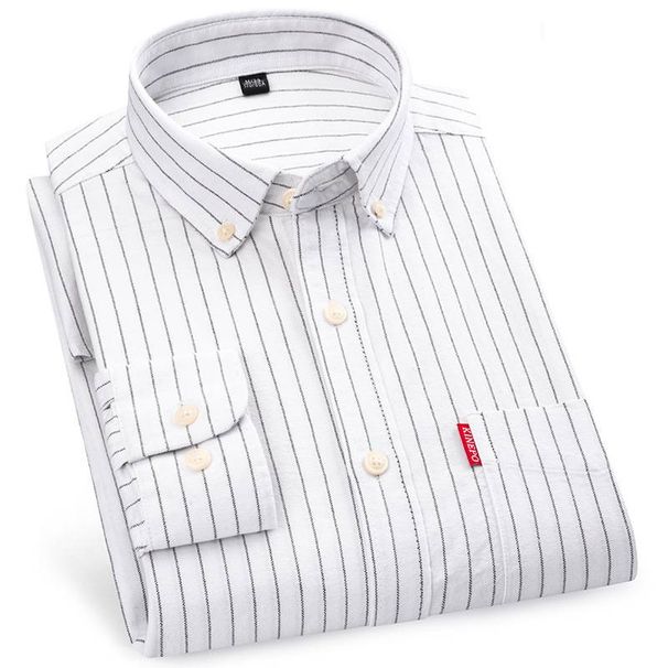 Men's 100% Cotton Oxford Shirt - Wrinkle-Resistant Slim Fit Long Sleeve Shirt With Classic Stripes & Checks For Business Casual Wear_viptrois.com
