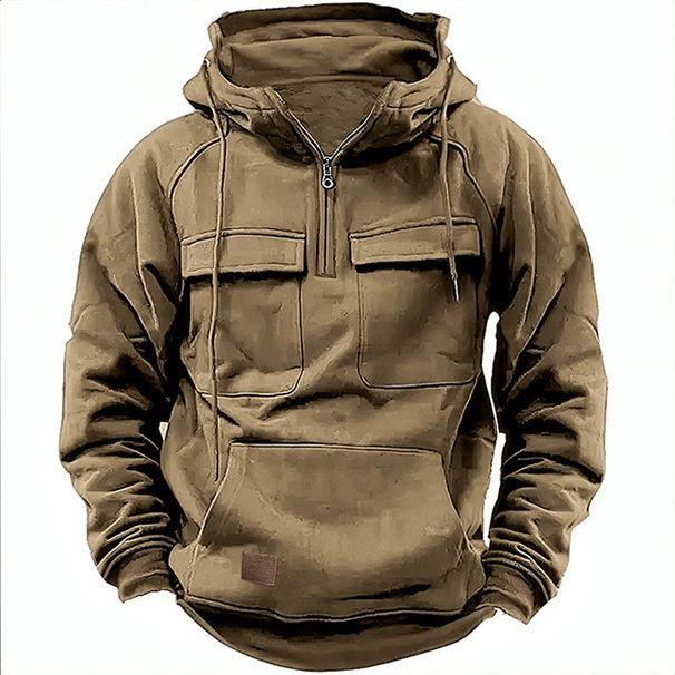 Men's Workwear Hoodie – Retro Zip-Up Fleece Jacket With Multiple Pockets (S-3XL, Winter)_viptrois.com
