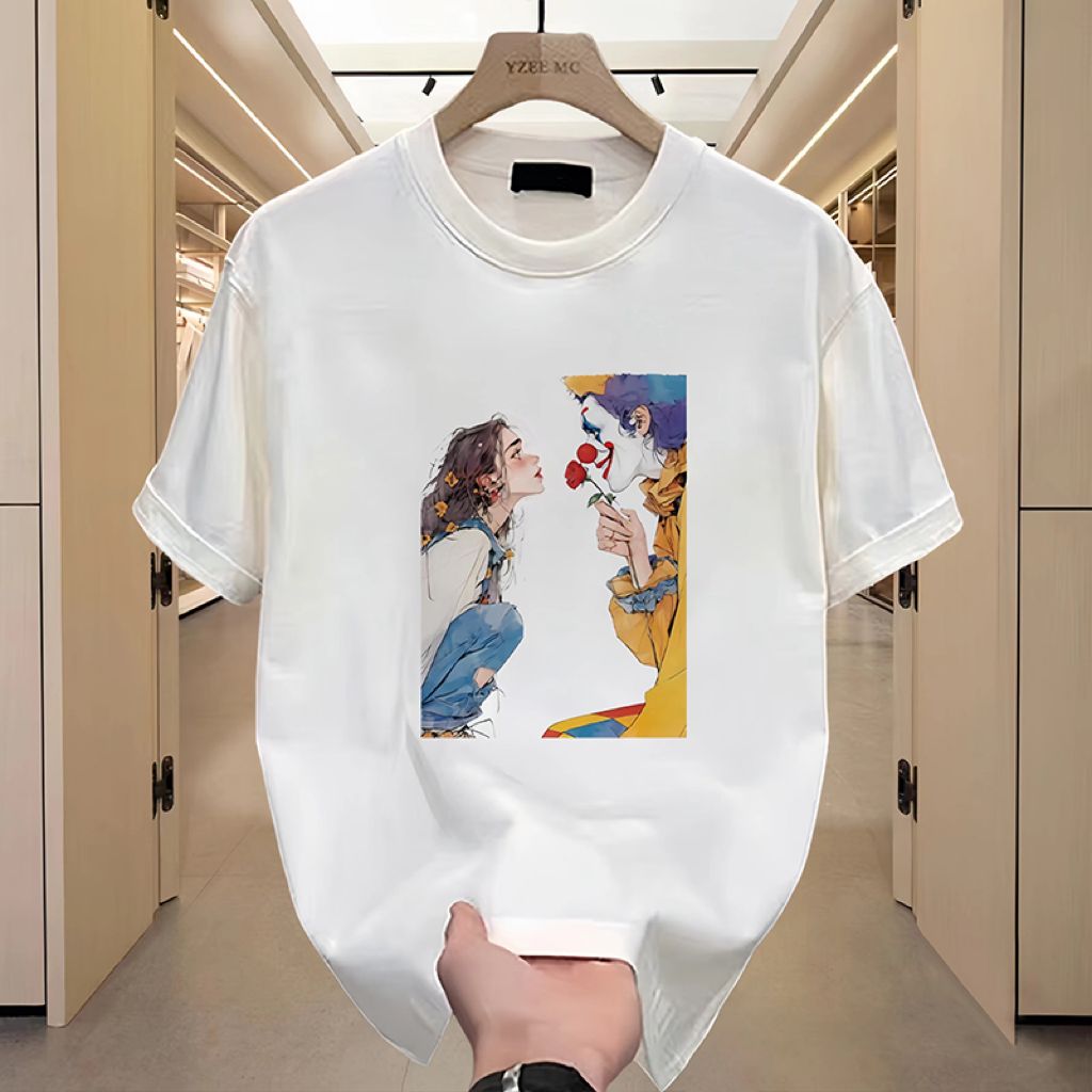 Summer 2024 New High-quality Clown Figure Round-necked Head Short-sleeved T-shirt_viptrois.com