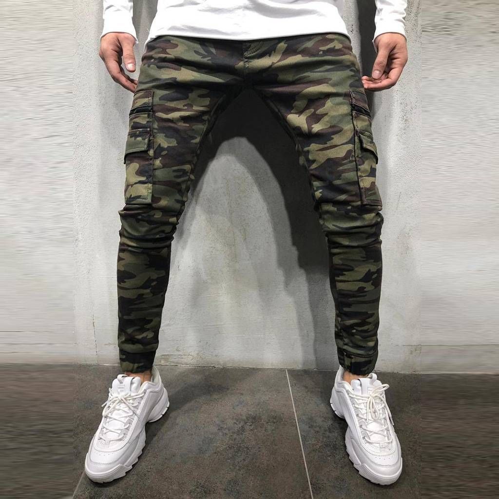 Men's Clothing Camouflage Overalls Multi Pocket Small Feet Elastic Slim Fashion Jeans_viptrois.com