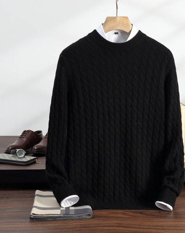 Men’s Cashmere-Like Knit Sweater – Warm Round Neck Button Detail Pullover (Black/Blue/Green/Camel/Gray, S-3XL)_viptrois.com