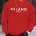 Men's Loose Simple Milano Italia Letter Print Crewneck Long Sleeve Sportswear For Autumn And Winter_viptrois.com