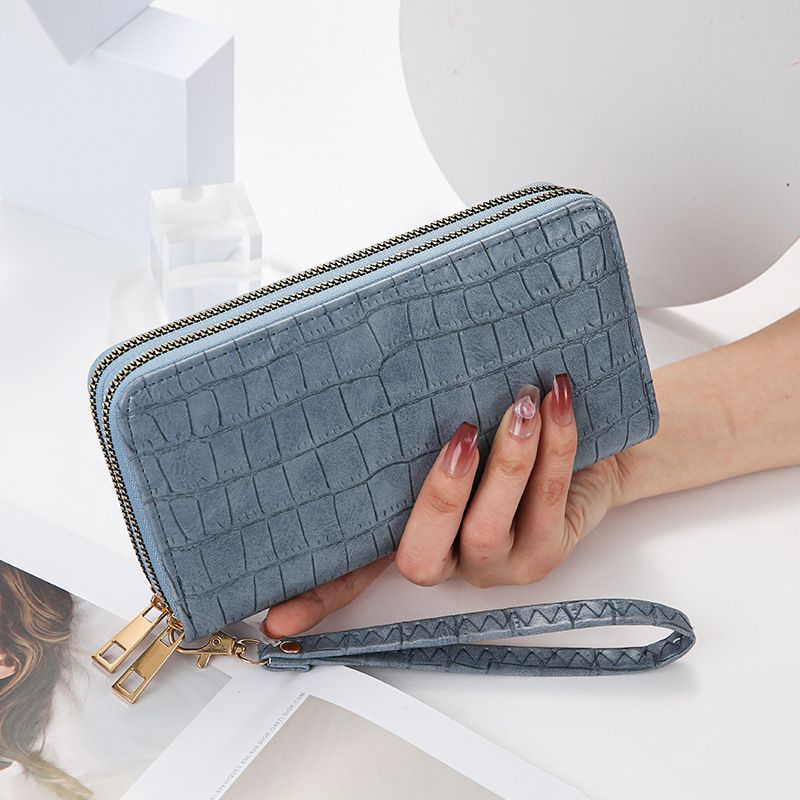 Wallet Card Cases Women Wallet Simple TextureFashion Popular Crocodile Pattern Pu Double Zipper Clutch Bag_viptrois.com