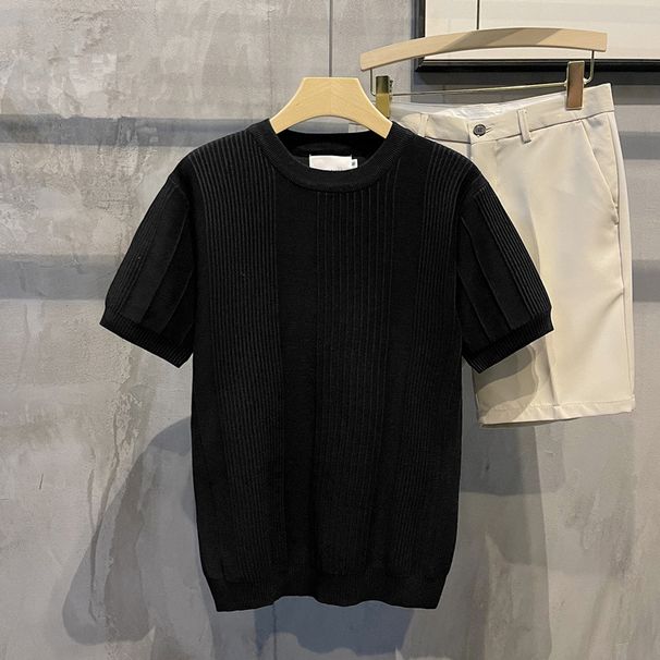 Men's Clothing Knitted Short Sleeved T Shirt Men's Summer Thin Ice Silk Half Sleeved Sweater Men's White Inner Wear Single Bottoming Top_viptrois.com