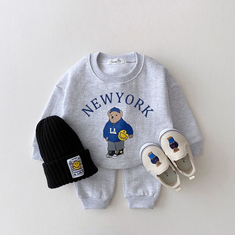 Mother & Kids Ins Children's Clothing Boys And Girls Baby Clothes Cartoon Bear Sweater Casual Pants Loose Sports Suit_viptrois.com