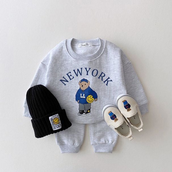 Mother & Kids Ins Children's Clothing Boys And Girls Baby Clothes Cartoon Bear Sweater Casual Pants Loose Sports Suit_viptrois.com