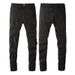 Men's Clothing Fashion Brand Washed Scratched Patches Paint Graffiti Stretch Slim Jeans_viptrois.com