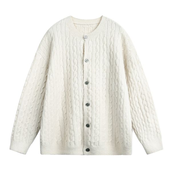 Men’s Cable-Knit V-Neck Cardigan – Oversized Streetwear Sweater With Soft Wool Blend (M-XXL, Anchorage Red/Milk White/Light Grey/Navy)_viptrois.com
