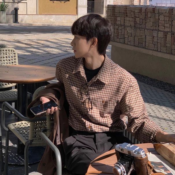 2025 Spring And Autumn New Korean Style Simple Trendy Plaid Long Sleeve For Men Retro Versatile Shirt Jacket_viptrois.com