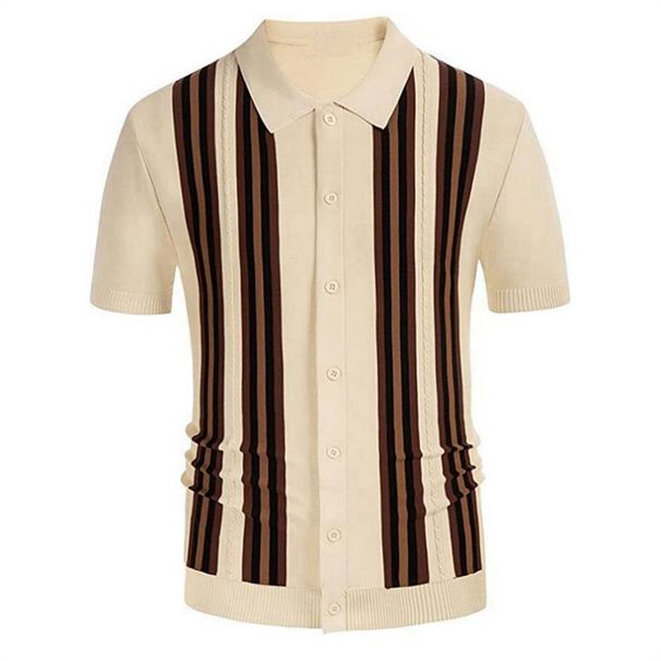 2025 European-USA Style Men's Summer Green Stripe Short Sleeve Slim Fitting Business Polo Sweater Fashion T-Shirt M-3XL_viptrois.com