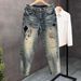Men's Clothing Street Washed Distressed Fashion Jeans For Men Spring And Autumn Straight Loose \High Street Vibe Style Long Pants_viptrois.com