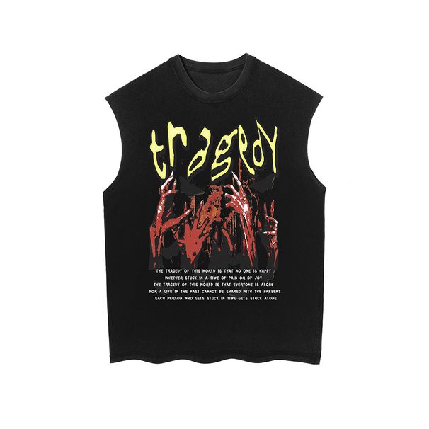 Men's Summer New Style Reverse Turned Color Distressed Printed Waistcoat Vest Trendy Brand Retro T_viptrois.com