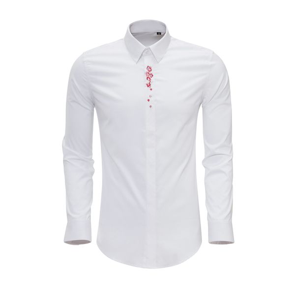 Men's Clothing Men's Long Sleeve Shirt Plum Blossom Embroidery Fashionable Casual Top Wrinkle Free Cotton Trendy Brand Long Sleeve Shirt Plum Blossom_viptrois.com