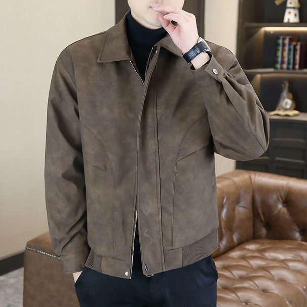 Retro Leather Jacket Men's Spring And Autumn Casual Fashion Jacket American Minimalist Senior Lapel Comfortable Windproof Top_viptrois.com