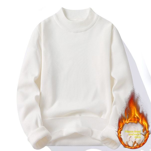 Men's Thickened Semi-turtleneck Plush Sweater Medium Neck Knitted Sweater Men's Bottom Shirt_viptrois.com