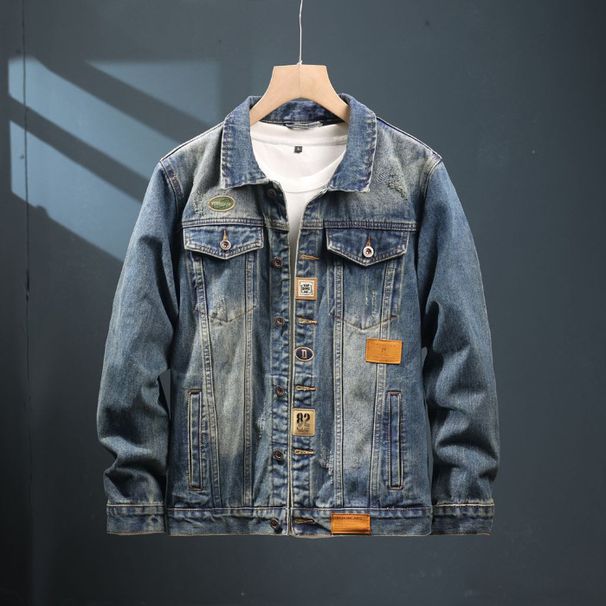 American Printed Denim For Men In Spring Autumn , New Loose And Trendy Top, Washed Workwear Jacket_viptrois.com