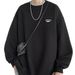 Pure Textured Crew Neck Sweatshirt , Spring And Autumn 2024 New Trendy Loose Fit Heavyweight Hoodless Long Sleeve Top For_viptrois.com