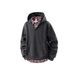 Unisex Contrast Panel Hoodie – Oversized Checkered Pullover With Layered Collar Design, Streetwear Essential For Couples & Individuals_viptrois.com