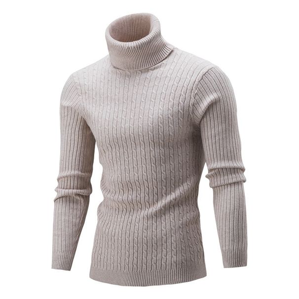 Loom Cross-Border Men's Knitted Autumn Winter New High Collar Export Solid Color Cable Knit Base Shirt Sweater Men_viptrois.com