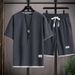 Men's Clothing Waffle short-sleeved t-shirt men's casual sports suit wholesale summer loose two-piece half-sleeved T-shirt two-piece set_viptrois.com