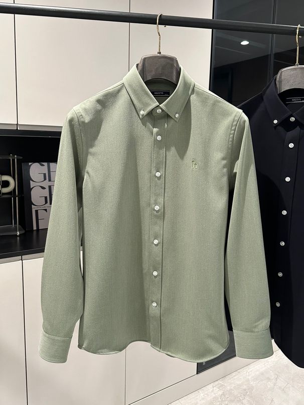 H Brand Men's Long-Sleeve Shirt Olive Green. The Fabric Is Thick Suitable For Wearing In Spring, Autumn, And Winter_viptrois.com