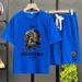 Men's Clothing waffle polo shirt short sleeved T shirt set summer loose clothes tops and pants suits for men_viptrois.com