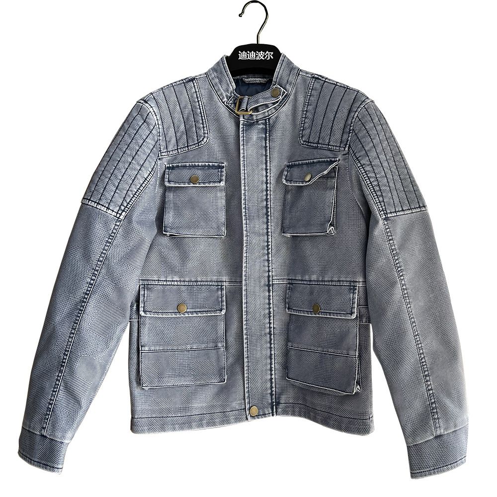 Men's Vintage Washed PU Leather Jacket – Retro Biker Style Coat (Khaki/Black/White/Denim Blue/Espresso, M-5XL)_viptrois.com