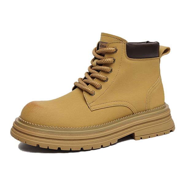 Rhubarb Boots Men's Boots High-top Martin Boots Men's Tooling Boots Thick-soled Heightening Short Boots Men's Tide_viptrois.com