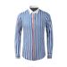 Men’s Contrast Stripe Long-Sleeve Shirt – Slim Fit, Breathable Cotton-Blend, Trendy Casual & Business Wear (Black/Blue Stripe)_viptrois.com