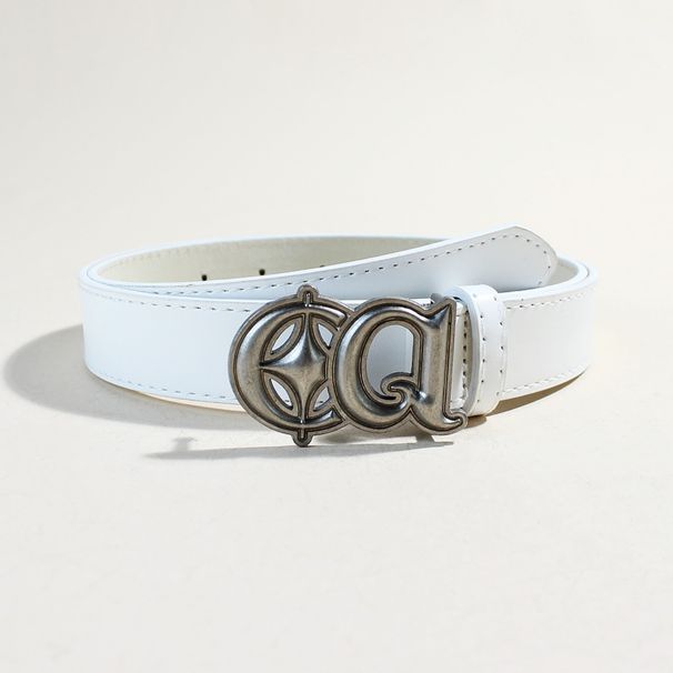 Vintage Style CQ Belt For Women Silver Black Leather Waist Belt Minimalist Metal Buckle Dressy Casual Belt For Jeans Suits Unisex Fashion Accessory_viptrois.com