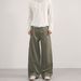 Deconstructed Vintage Washed Cotton Pants – Relaxed Straight-Leg Drop-Crotch Trousers With Pleated Details (Brown/Olive Green, Unisex Y2K Streetwear)_viptrois.com