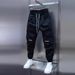 Spring Summer Men's Patchwork Jogger Pants Elastic Waist Slim Fit Embroidered Solid Color Casual Trousers Trendy Versatile_viptrois.com