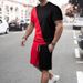 European And American Foreign Trade Summer New Trendy Simple 3D Printed Color-block Short-sleeve T-shirt Set, Men's_viptrois.com