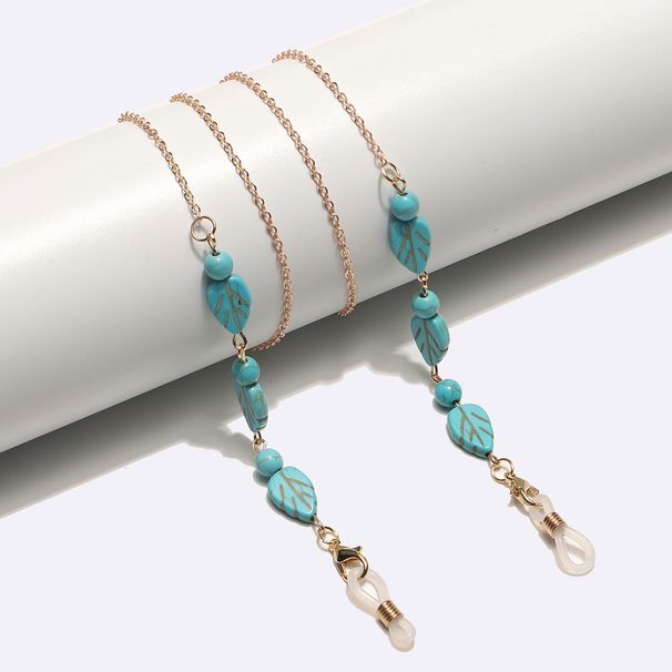 Punk Gold Turquoise Beads Leaf Handmade Mask Chain Anti-Slip Glasses Strap_viptrois.com