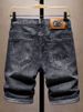 Men's Clothing Summer Thin Ripped Black Embroidered Denim Shorts Men's Shorts Elastic Mid Length Pants Trendy Horse Pants_viptrois.com
