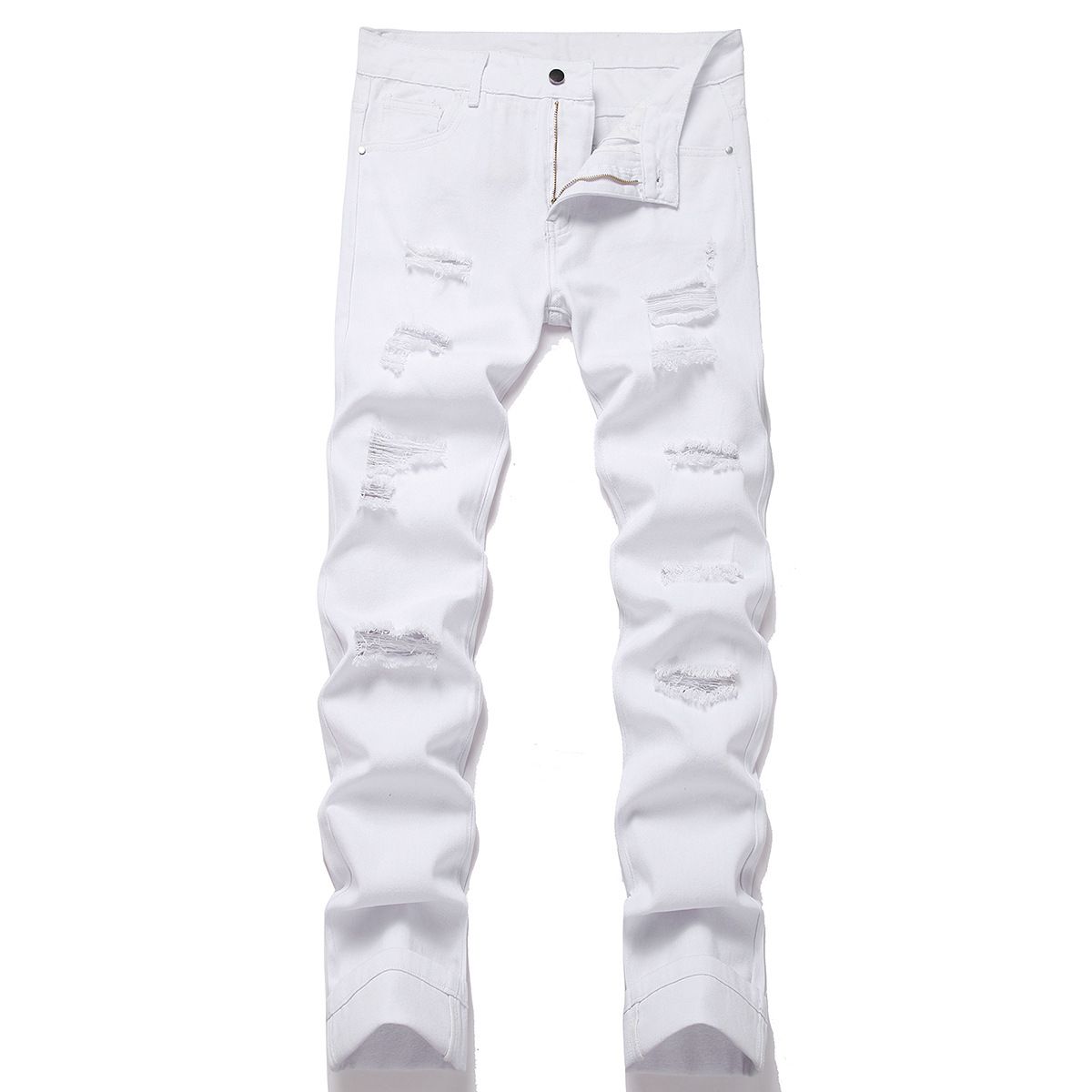 Men's Distressed Straight Fit Slim Jeans - Vintage Washed Denim Pants For Casual Streetwear_viptrois.com