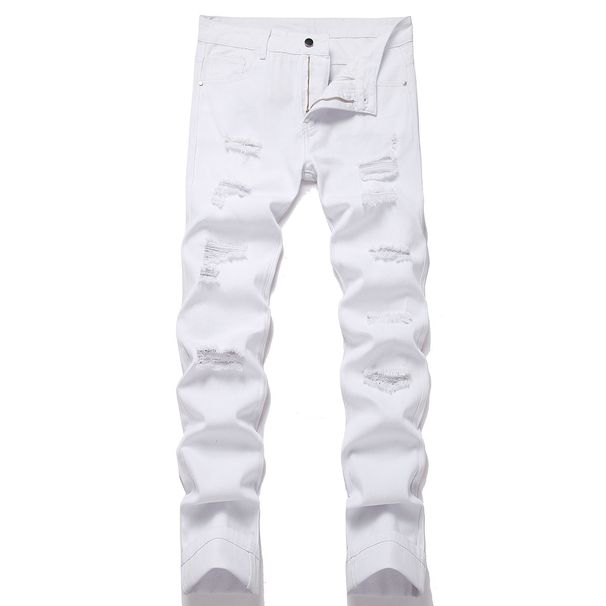Men's Distressed Straight Fit Slim Jeans - Vintage Washed Denim Pants For Casual Streetwear_viptrois.com