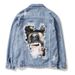 Men's Clothing trendy high street denim jacket trendy men's wear ins student loose hole print patch couple_viptrois.com