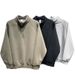 Pure Autumn Winter Versatile Loose Long Sleeve Inner Layer Fleece Lined Thickened Half-Zip Casual Sweatshirt Men Solid Color_viptrois.com