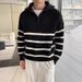 Autumn And Winter Half High Collar Zipper Striped Sweater Men's Loose Pullover Bottoming Sweater_viptrois.com
